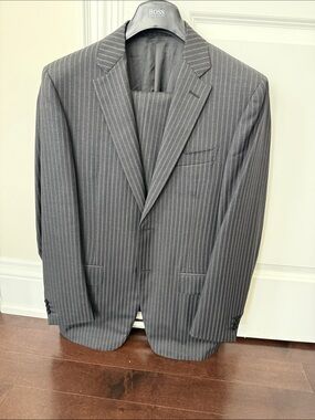 Canali Gray/Pink Pinstripe Two-Button Suit Jacket